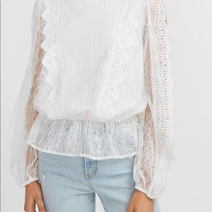 Scalloped Lace Mock Neck Peplum Top NWT.